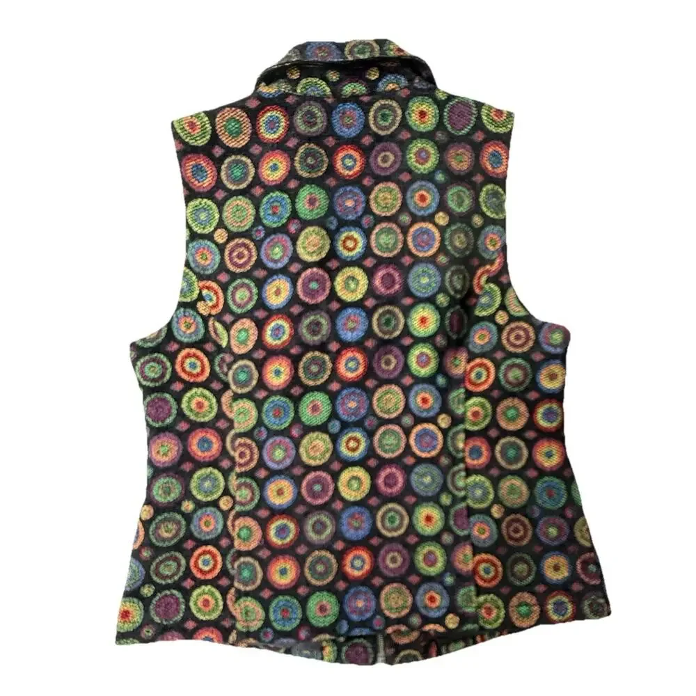 Christopher & Banks Vest Women Art To Wear Circle Geometric‎ Pattern Collar Sz M